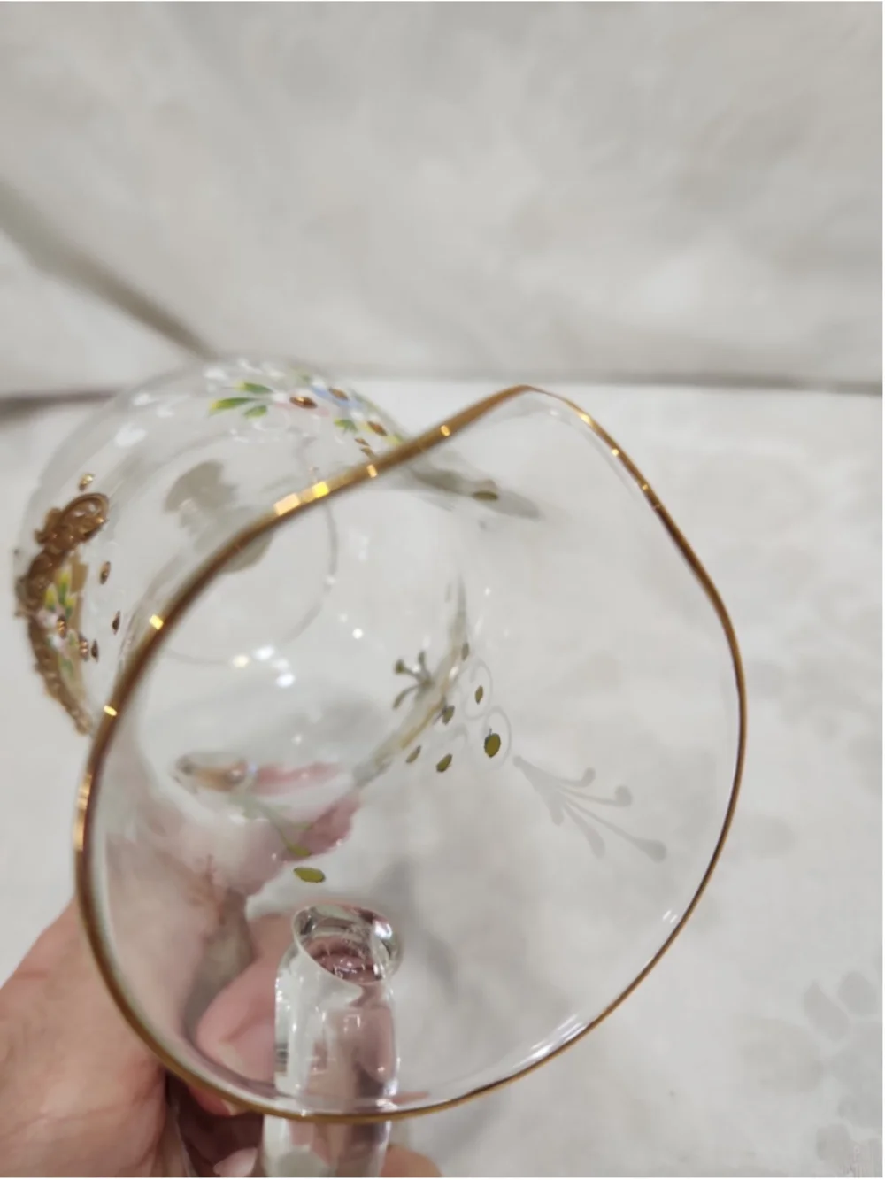 Vintage Murano Glass Small Pitcher 24K Gold Venetian Tre Fuochi Enamel Floral 5